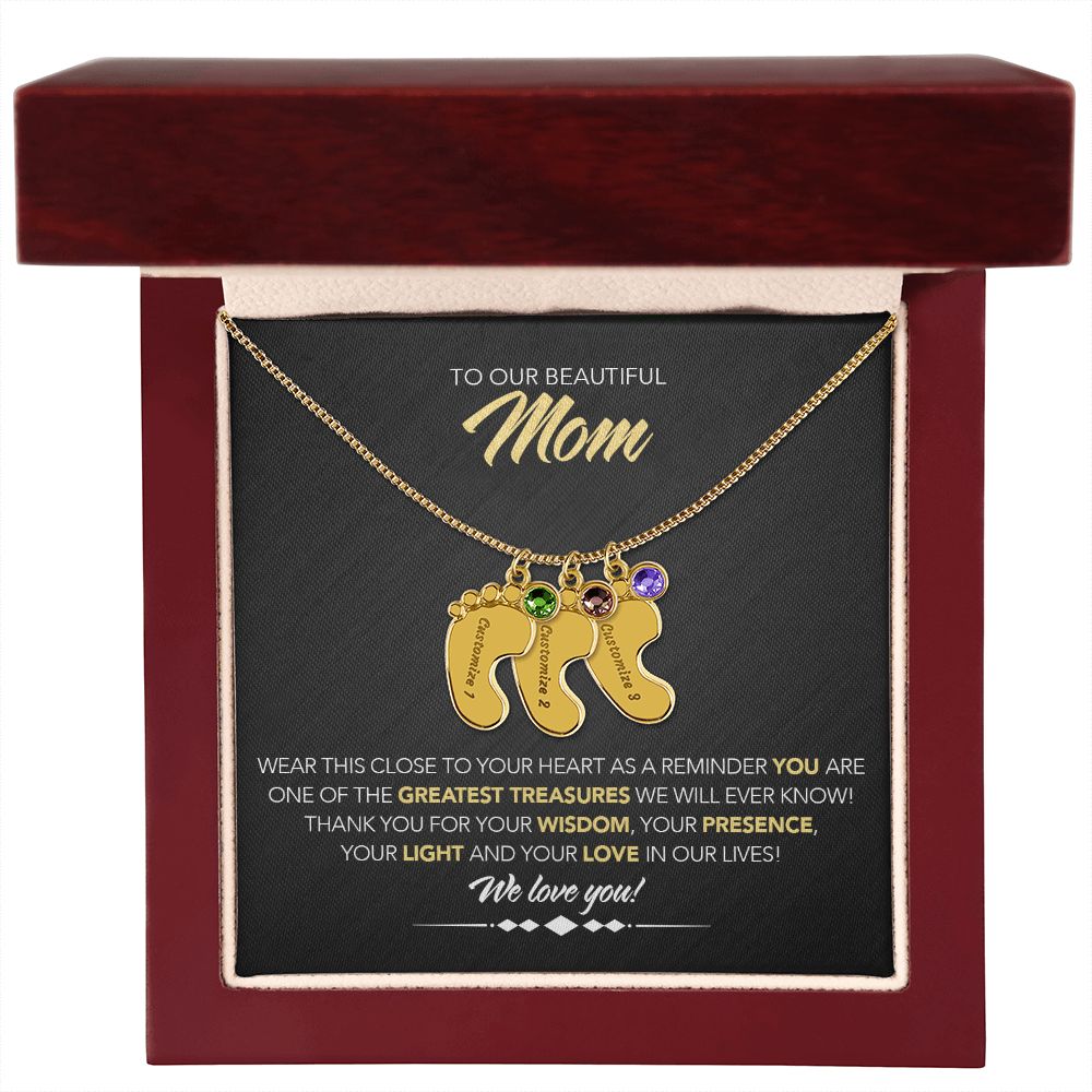To Our Beautiful Mom - Personalized, Engraved Baby Feet - Greatest Treasure - Midnight Marble