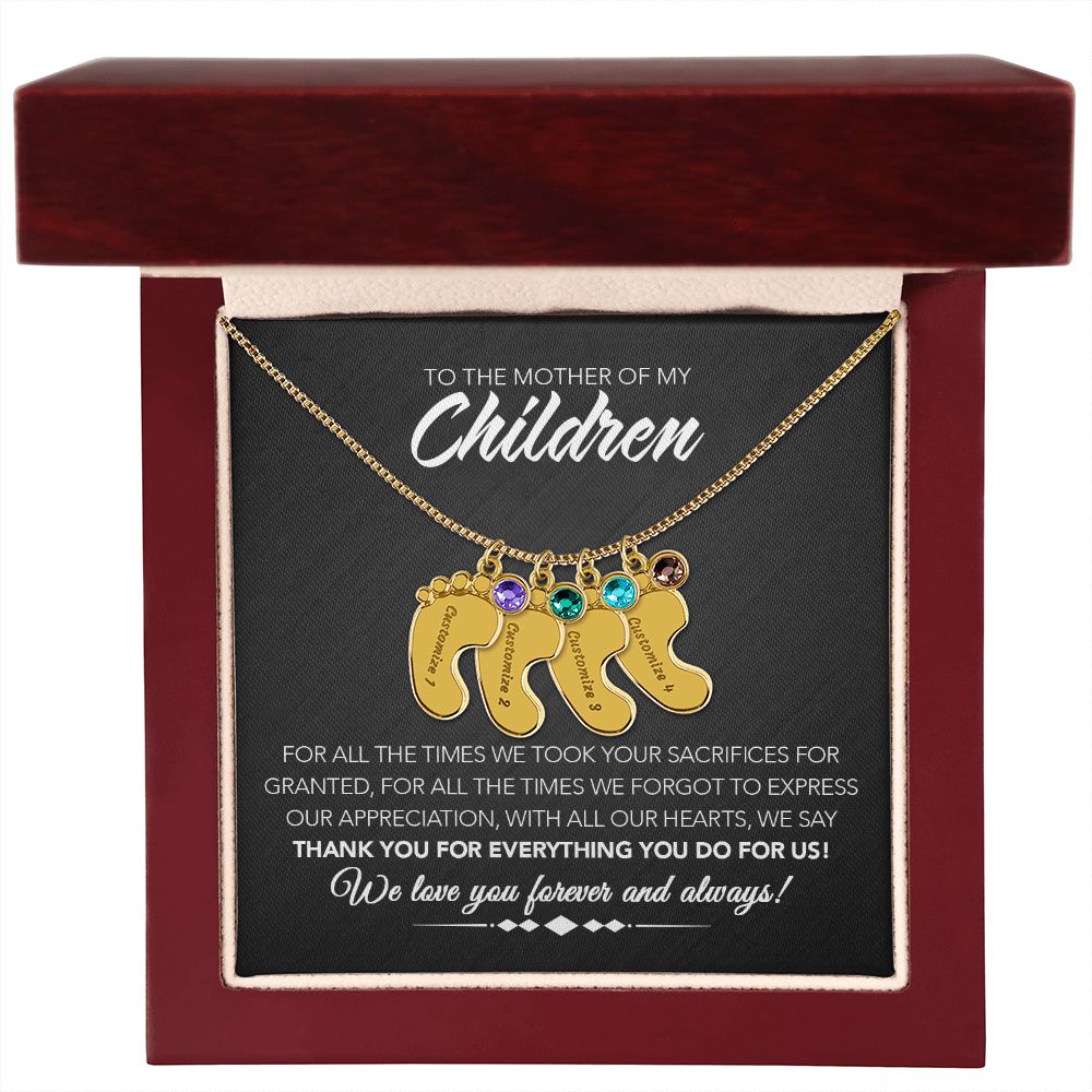 To the Mother of My Children - Personalized Engraved Baby Feet with Birthstones - Sacrifices - Midnight Marble