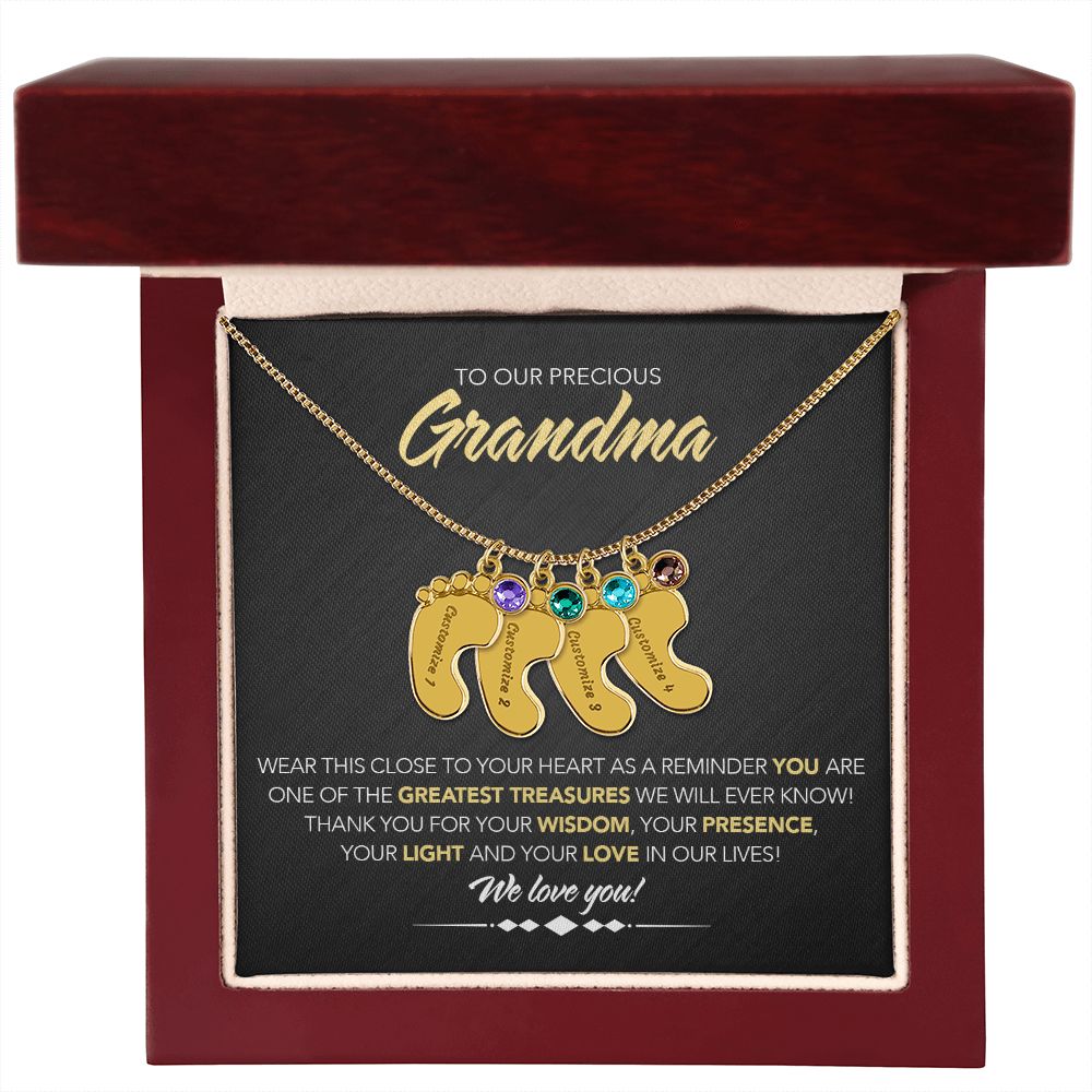 To Our Precious Grandmother - Personalized, Engraved Baby Feet - Greatest Treasure - Midnight Marble