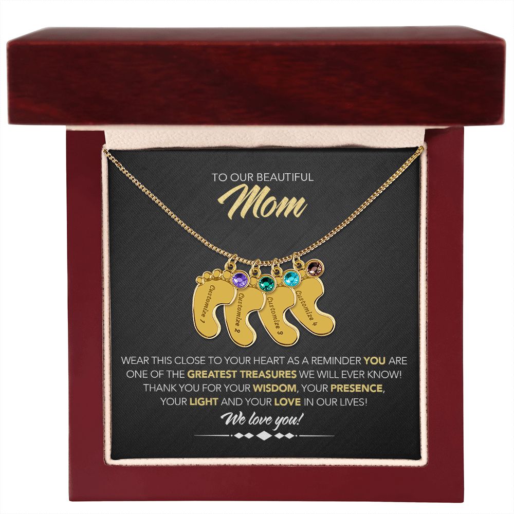 To Our Beautiful Mom - Personalized, Engraved Baby Feet - Greatest Treasure - Midnight Marble
