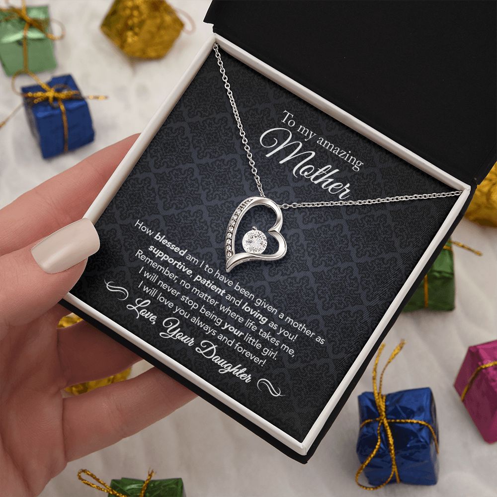 To My Mother Gift Forever Love Necklace Message Card Gift from Daughter to Mom Gift - How Blessed Am I - Midnight Paisley