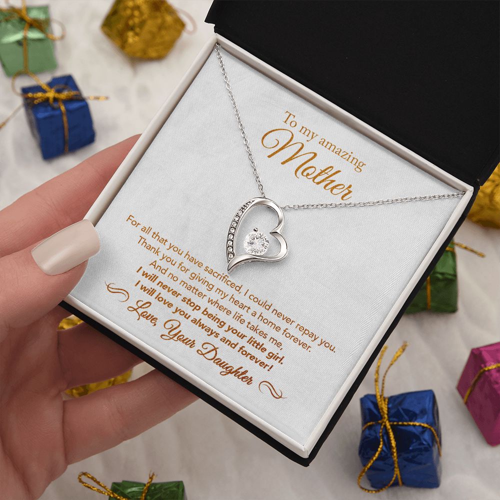 To My Mother Gift Forever Love Necklace Message Card Gift from Daughter to Mom Gift - All You Have Sacrificed - Marble White