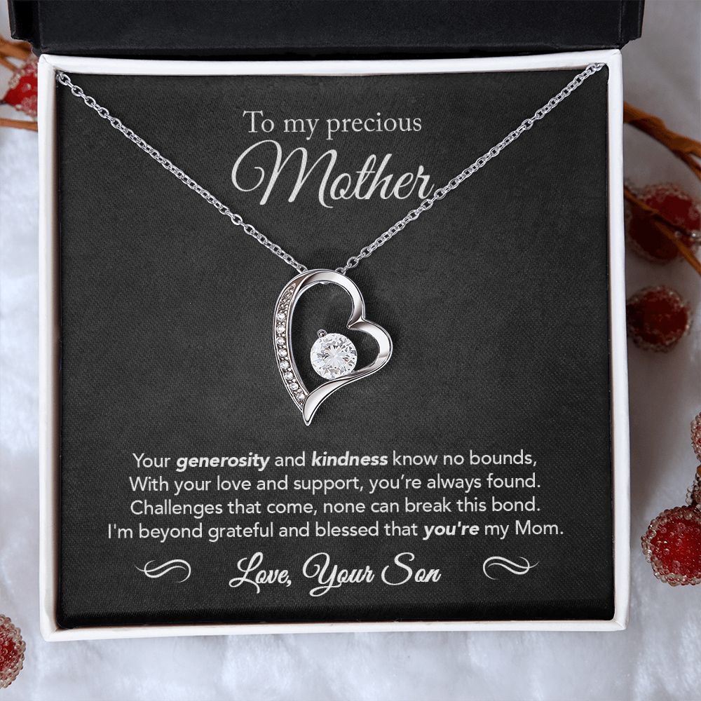 To My Mother - Not Easily Broken - Forever Love Necklace - Black Message Card
