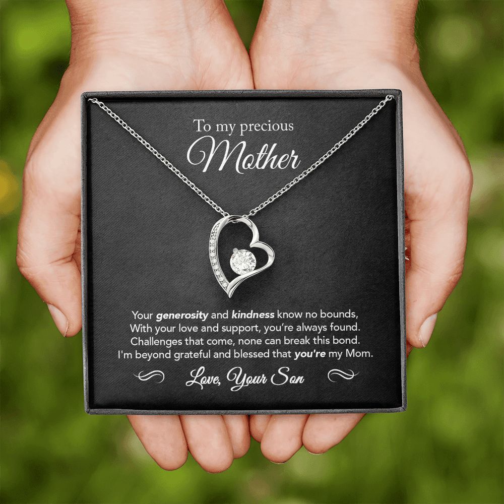 To My Mother - Not Easily Broken - Forever Love Necklace - Black Message Card