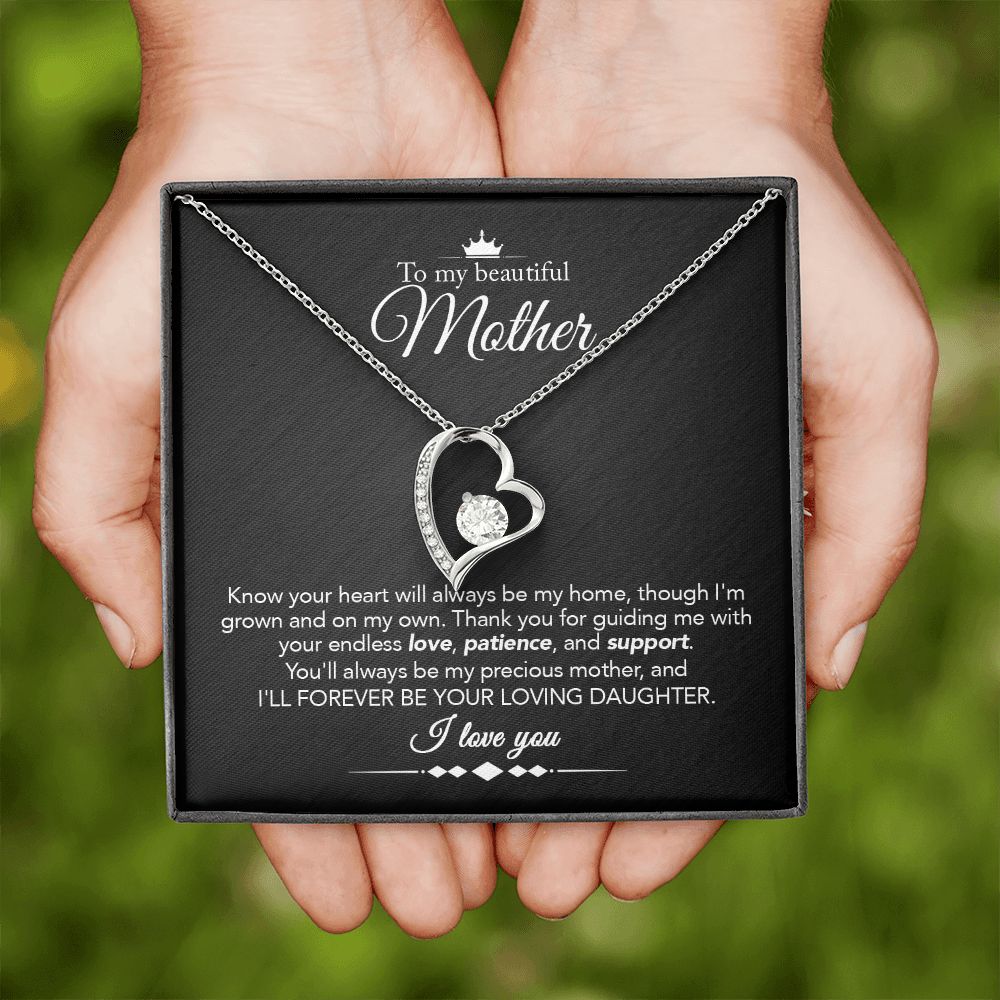 To My Mother Gift Forever Love Necklace Message Card Gift from Daughter to Mom Gift - Always Be My Home - Marble Black
