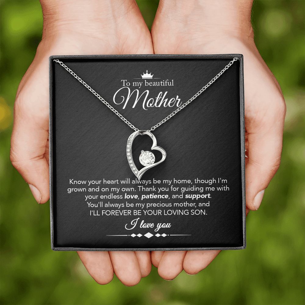 To My Mother Gift Forever Love Necklace Message Card Gift from Son to Mom Gift - Always Be My Home - Marble Black