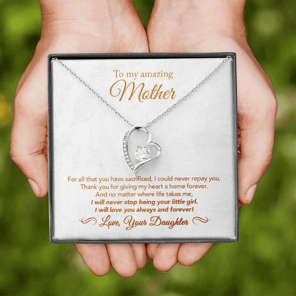 To My Mother Gift Forever Love Necklace Message Card Gift from Daughter to Mom Gift - All You Have Sacrificed - Marble White