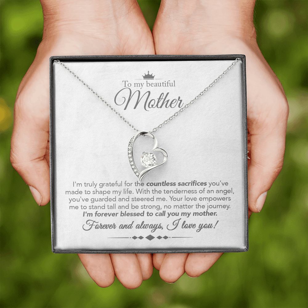 To My Mother Gift Forever Love Necklace Message Card Gift from Daughter or Son to Mom Gift - Guardian Angel - Marble White