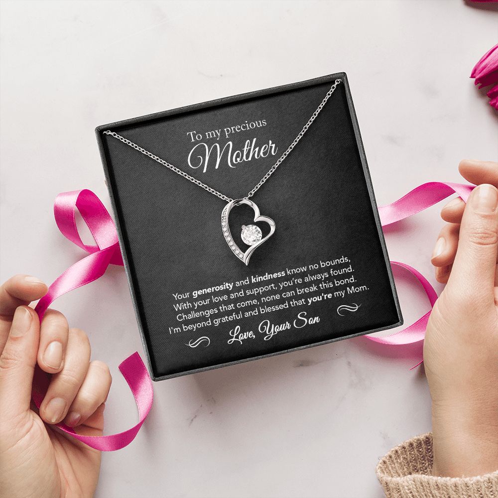 To My Mother - Not Easily Broken - Forever Love Necklace - Black Message Card