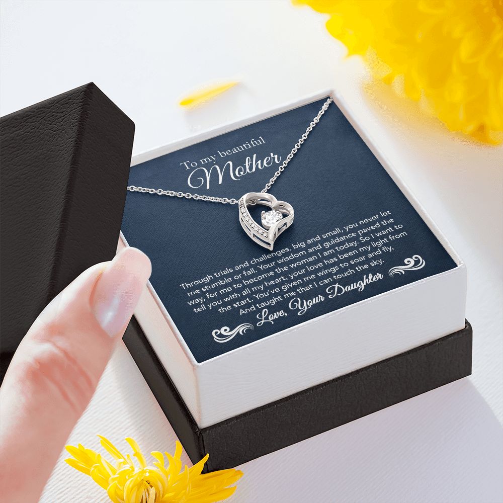 To My Mother Gift Forever Love Necklace Message Card Gift from Daughter to Mom Gift - Touch The Sky - Navy