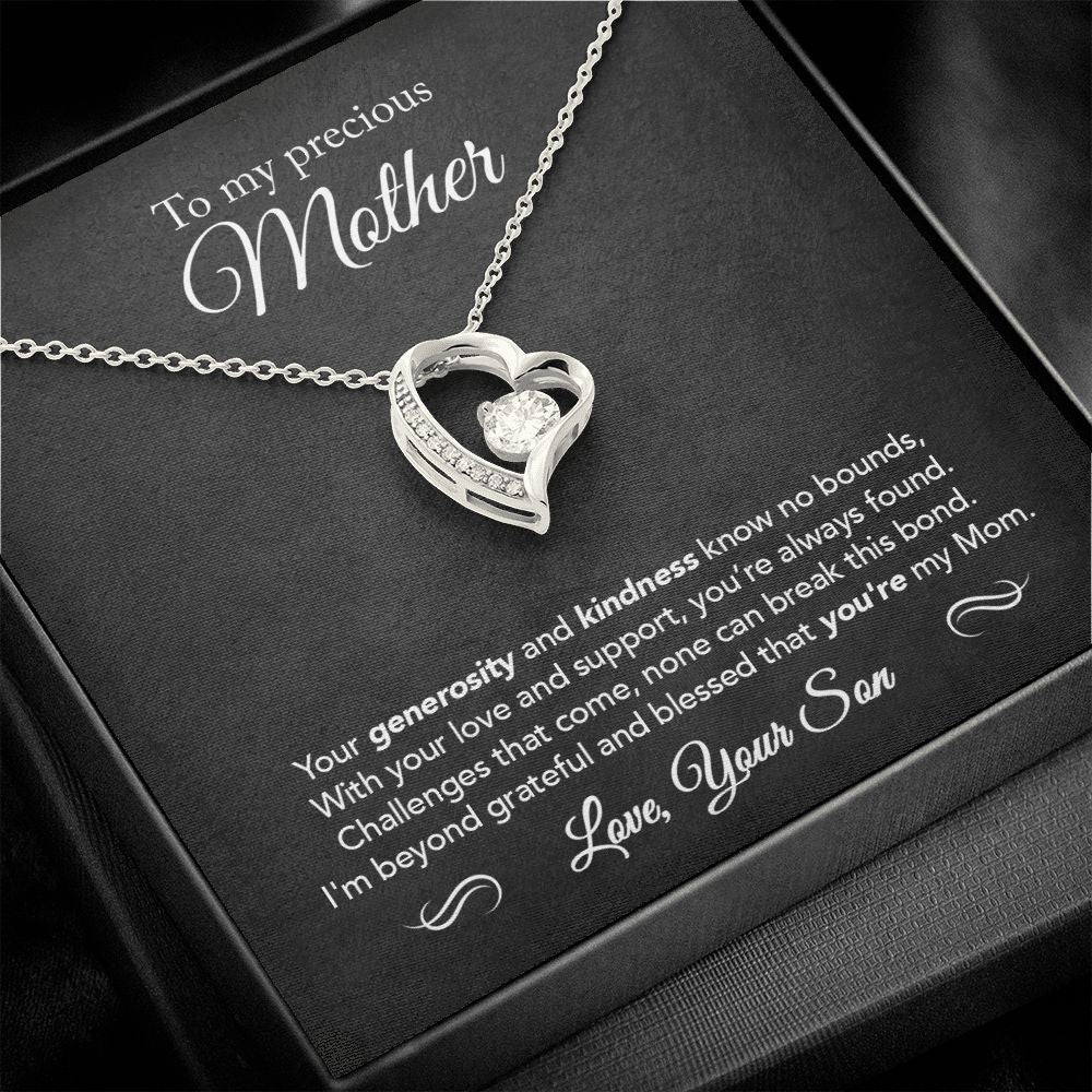 To My Mother - Not Easily Broken - Forever Love Necklace - Black Message Card
