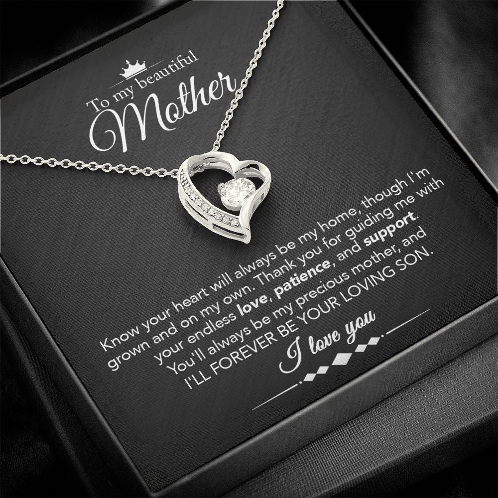 To My Mother Gift Forever Love Necklace Message Card Gift from Son to Mom Gift - Always Be My Home - Marble Black