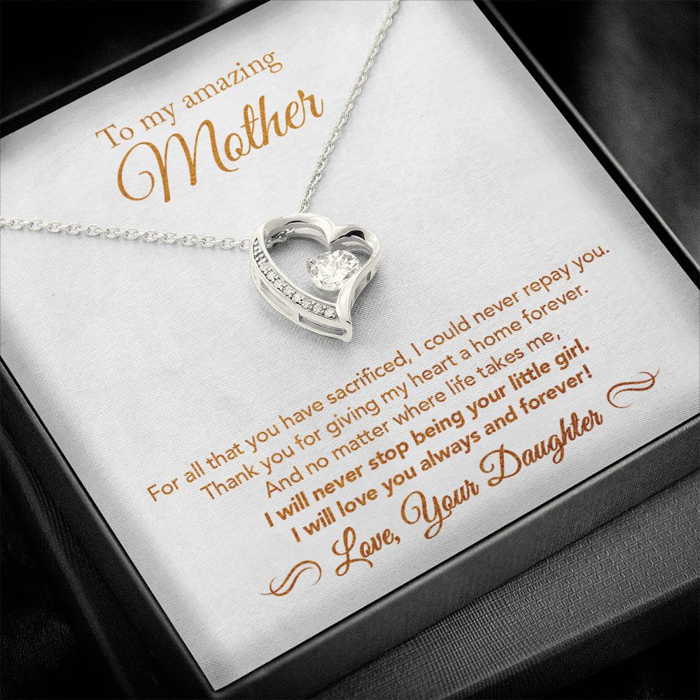 To My Mother Gift Forever Love Necklace Message Card Gift from Daughter to Mom Gift - All You Have Sacrificed - Marble White