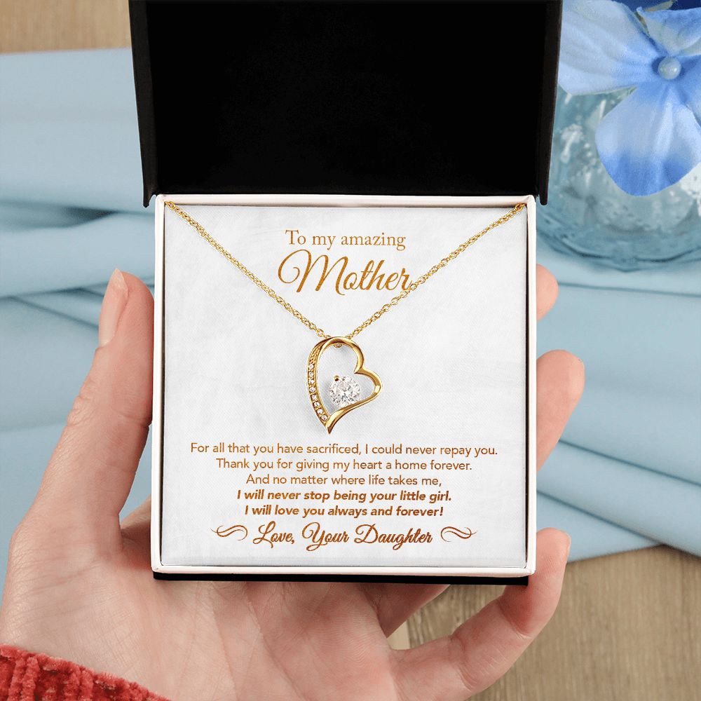 To My Mother Gift Forever Love Necklace Message Card Gift from Daughter to Mom Gift - All You Have Sacrificed - Marble White