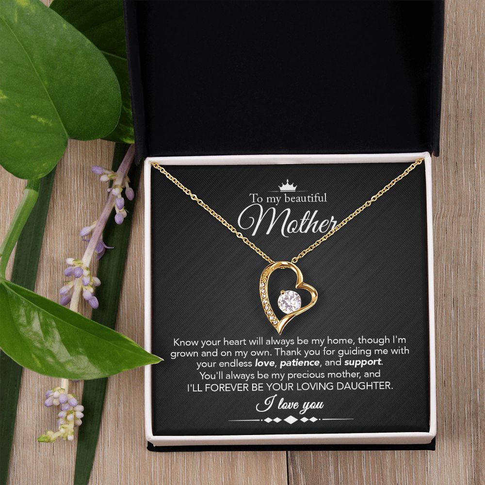 To My Mother Gift Forever Love Necklace Message Card Gift from Daughter to Mom Gift - Always Be My Home - Marble Black
