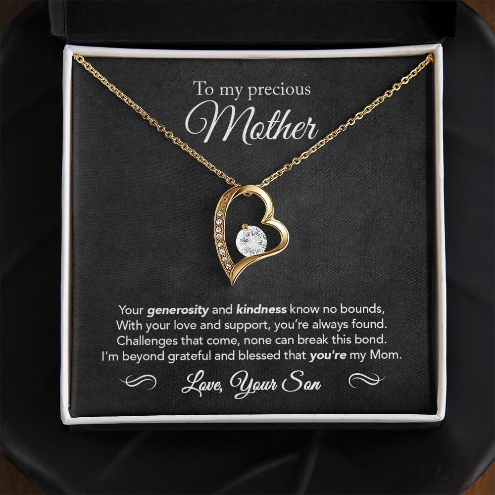To My Mother - Not Easily Broken - Forever Love Necklace - Black Message Card