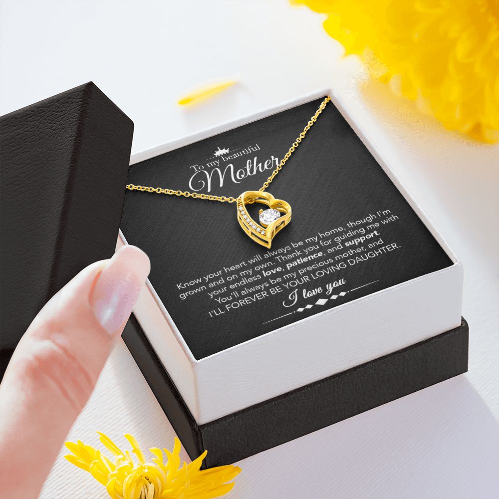 To My Mother Gift Forever Love Necklace Message Card Gift from Daughter to Mom Gift - Always Be My Home - Marble Black
