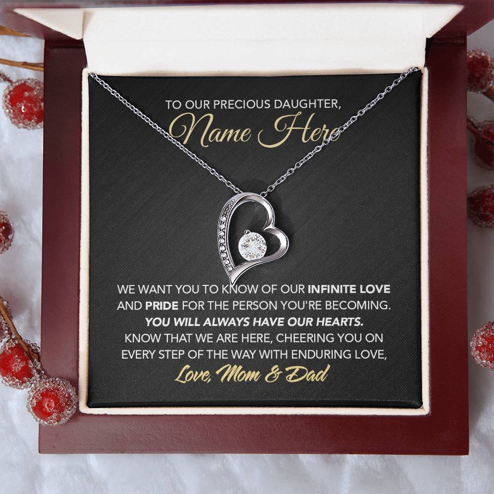 Personalized Gift for Daughter from Dad & Mom - Forever Love Necklace - Infinite Love & Pride - Marble Black