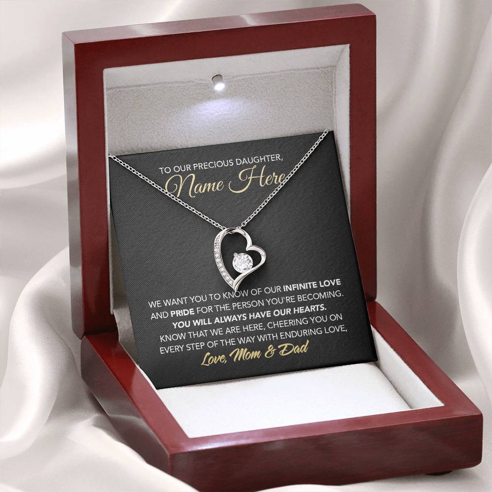 Personalized Gift for Daughter from Dad & Mom - Forever Love Necklace - Infinite Love & Pride - Marble Black