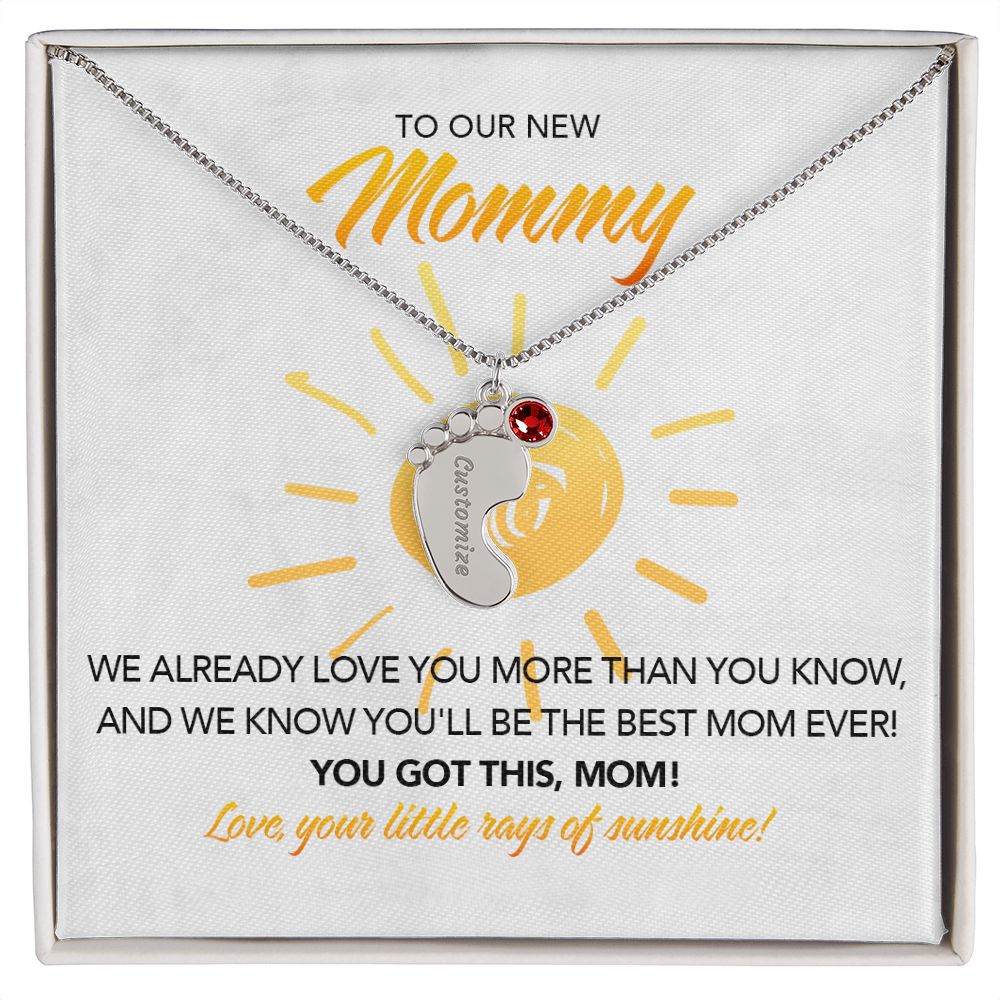 To My New Mommy Personalized Baby Feet Necklace, You Got This, Sunshine, Twins, Triplets, Quadruplets, Gift for Mom, Mother's Day Gift