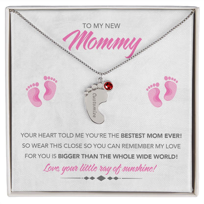 To My New Mommy Personalized Baby Feet Necklace, Bigger Than, Pink, Gift for Mom, Mother's Day Gift