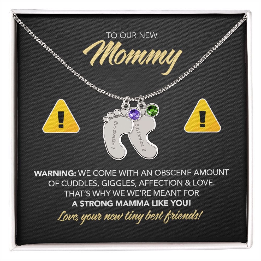 To My New Mommy Personalized Baby Feet Necklace, Strong Mamma with Twins, Triplets, Quadruplets, Gift for Mom, Mother's Day Gift