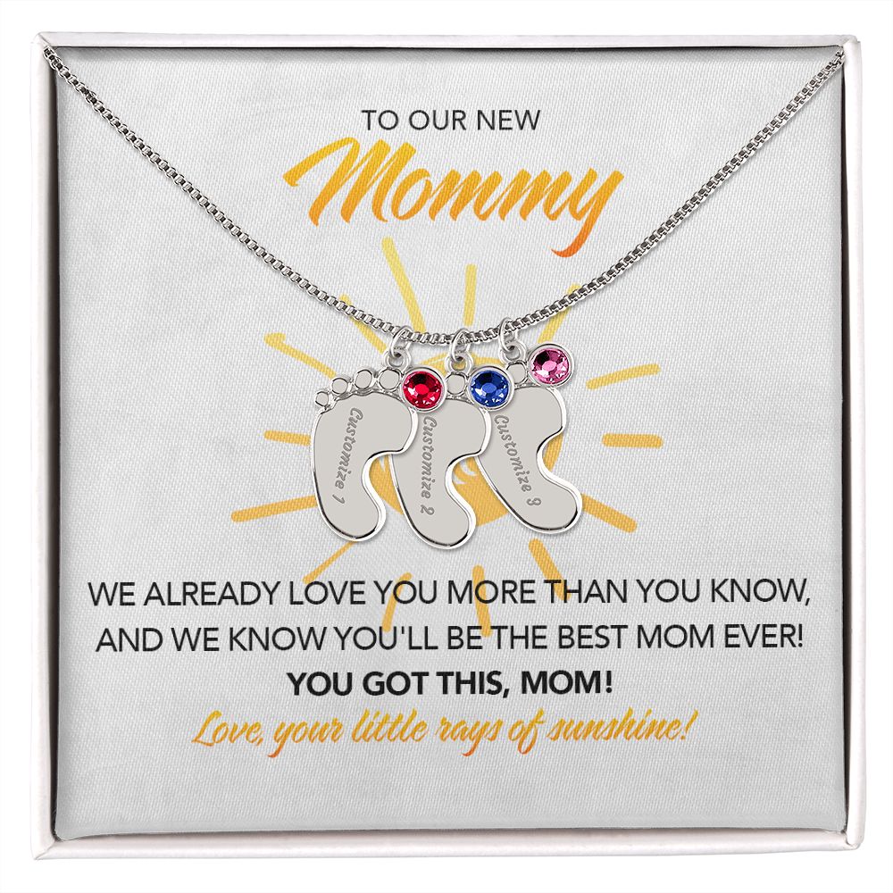 To My New Mommy Personalized Baby Feet Necklace, You Got This, Sunshine, Twins, Triplets, Quadruplets, Gift for Mom, Mother's Day Gift