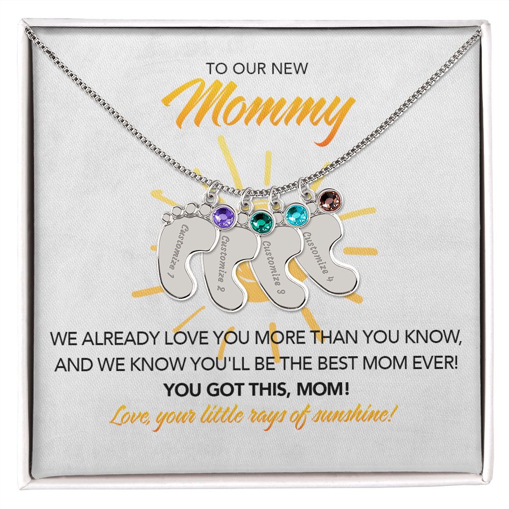 To My New Mommy Personalized Baby Feet Necklace, You Got This, Sunshine, Twins, Triplets, Quadruplets, Gift for Mom, Mother's Day Gift