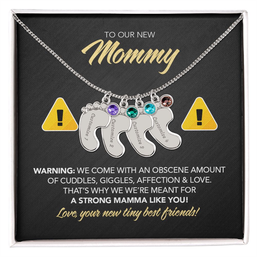 To My New Mommy Personalized Baby Feet Necklace, Strong Mamma with Twins, Triplets, Quadruplets, Gift for Mom, Mother's Day Gift