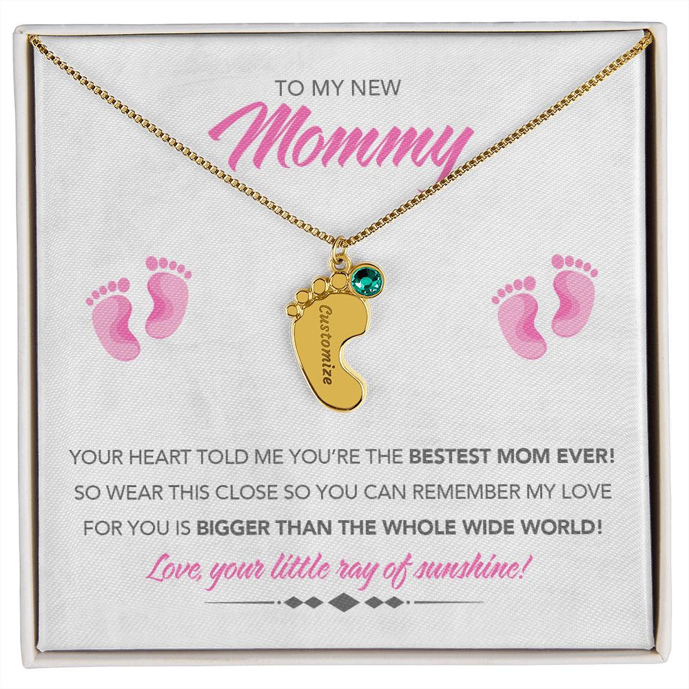 To My New Mommy Personalized Baby Feet Necklace, Bigger Than, Pink, Gift for Mom, Mother's Day Gift