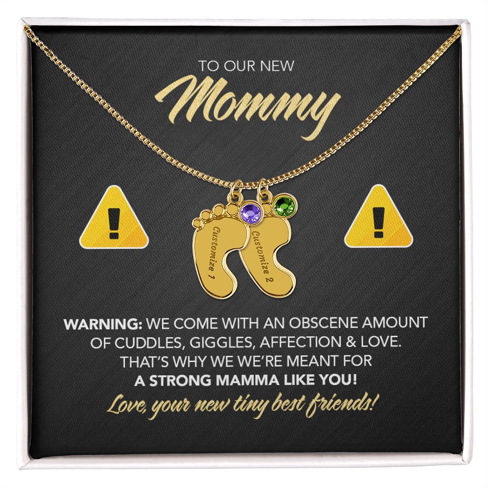 To My New Mommy Personalized Baby Feet Necklace, Strong Mamma with Twins, Triplets, Quadruplets, Gift for Mom, Mother's Day Gift