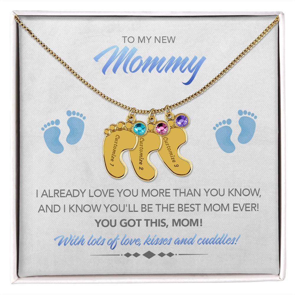 To My New Mommy Personalized Baby Feet Necklace, You Got This, Blue, Gift for Mom, Mother's Day Gift