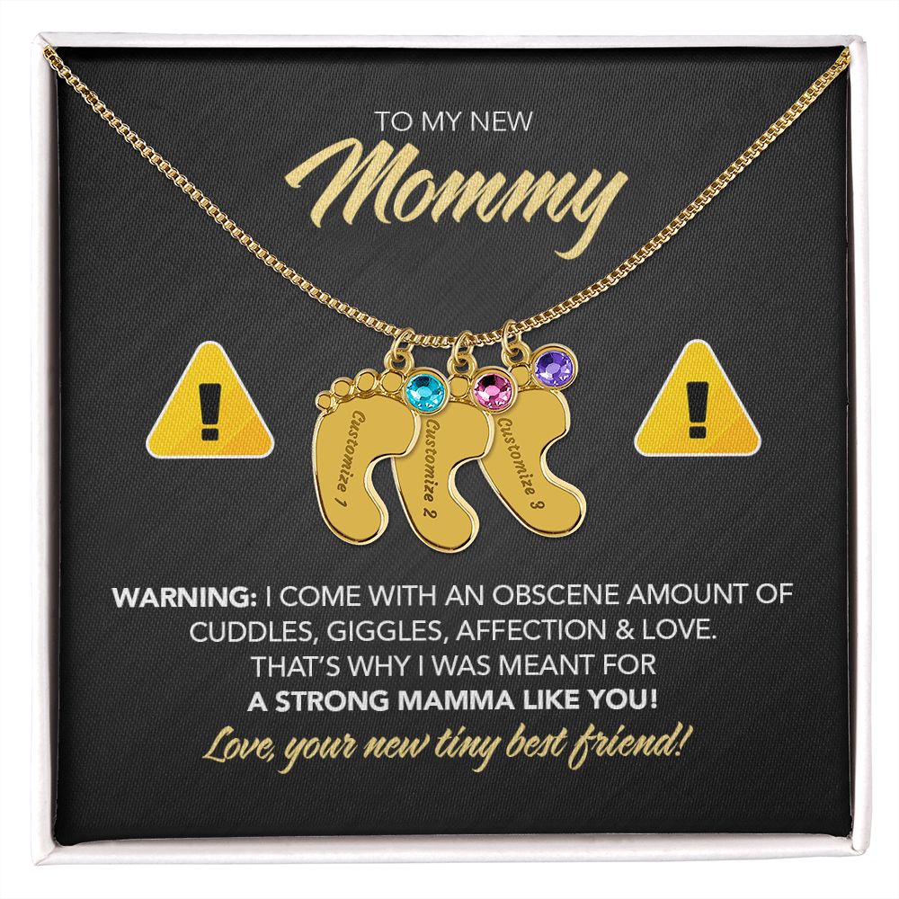 To My New Mommy Personalized Baby Feet Necklace, Strong Mamma, Gift for Mom, Mother's Day Gift