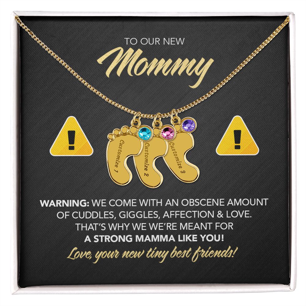 To My New Mommy Personalized Baby Feet Necklace, Strong Mamma with Twins, Triplets, Quadruplets, Gift for Mom, Mother's Day Gift