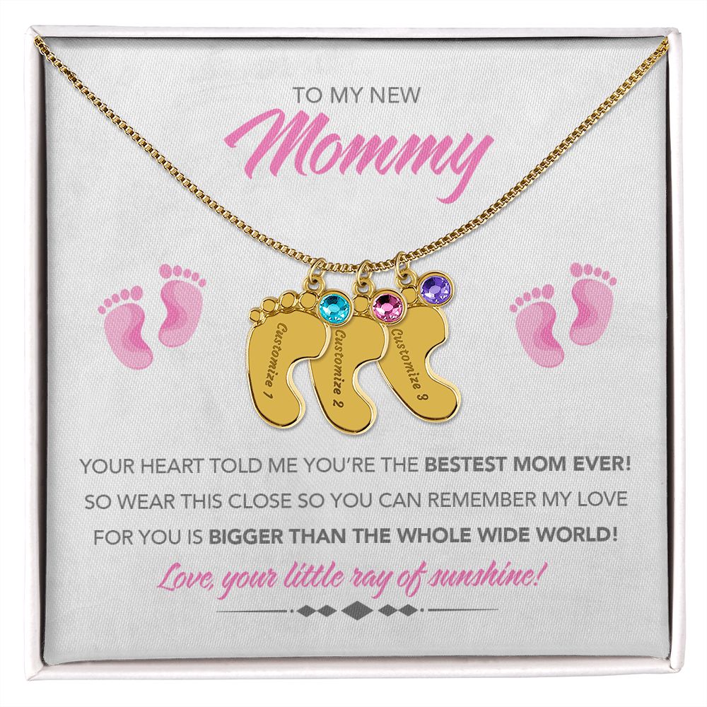 To My New Mommy Personalized Baby Feet Necklace, Bigger Than, Pink, Gift for Mom, Mother's Day Gift