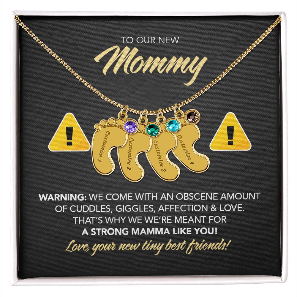 To My New Mommy Personalized Baby Feet Necklace, Strong Mamma with Twins, Triplets, Quadruplets, Gift for Mom, Mother's Day Gift