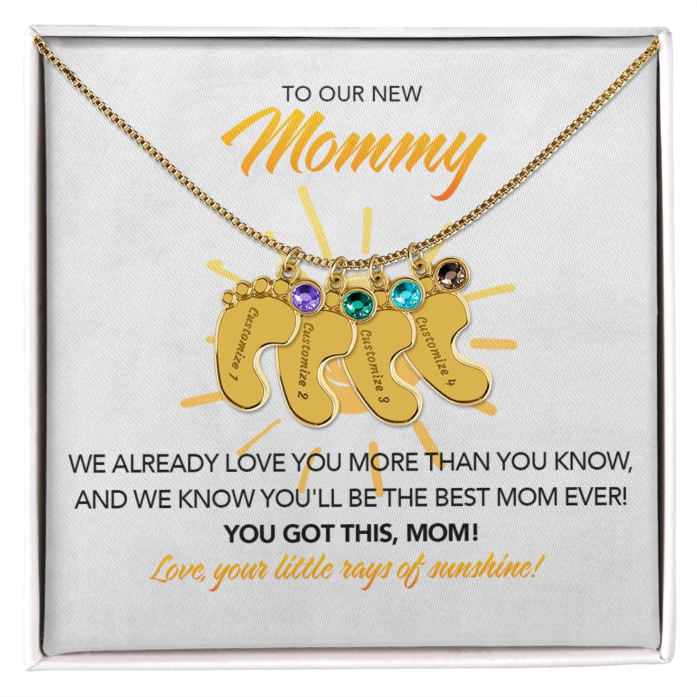 To My New Mommy Personalized Baby Feet Necklace, You Got This, Sunshine, Twins, Triplets, Quadruplets, Gift for Mom, Mother's Day Gift