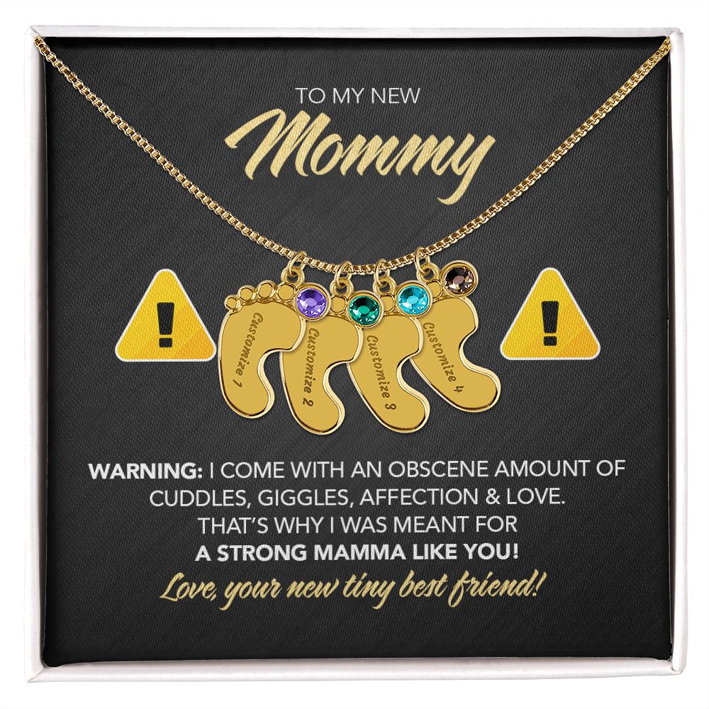 To My New Mommy Personalized Baby Feet Necklace, Strong Mamma, Gift for Mom, Mother's Day Gift