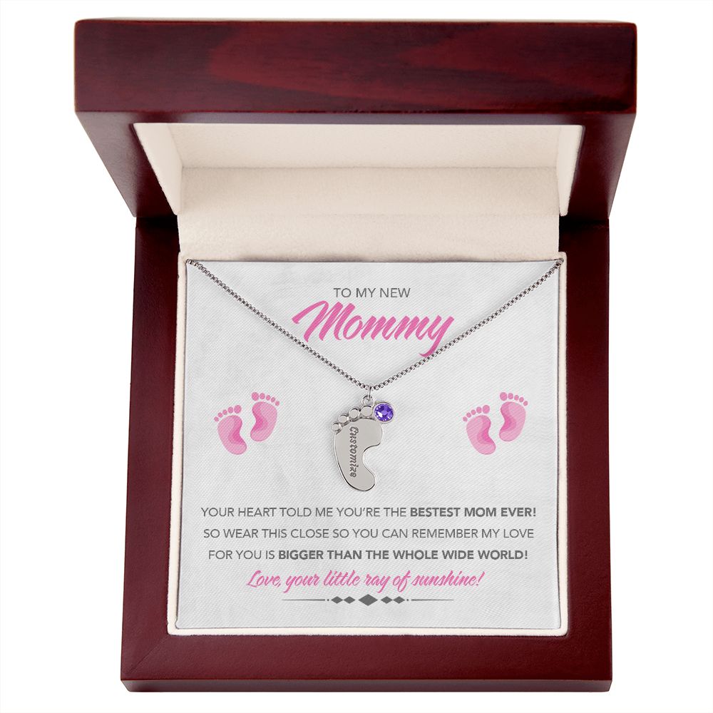 To My New Mommy Personalized Baby Feet Necklace, Bigger Than, Pink, Gift for Mom, Mother's Day Gift