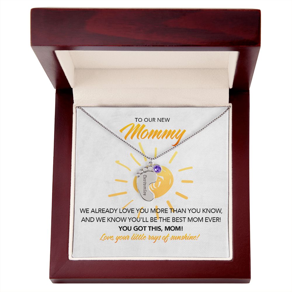 To My New Mommy Personalized Baby Feet Necklace, You Got This, Sunshine, Twins, Triplets, Quadruplets, Gift for Mom, Mother's Day Gift