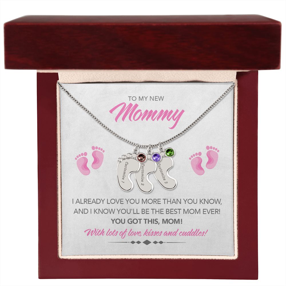 To My New Mommy Personalized Baby Feet Necklace, You Got This, Pink, Gift for Mom, Mother's Day Gift