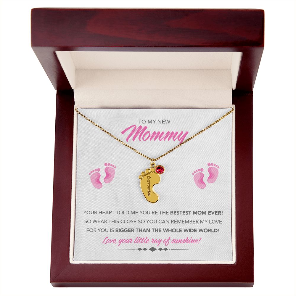 To My New Mommy Personalized Baby Feet Necklace, Bigger Than, Pink, Gift for Mom, Mother's Day Gift