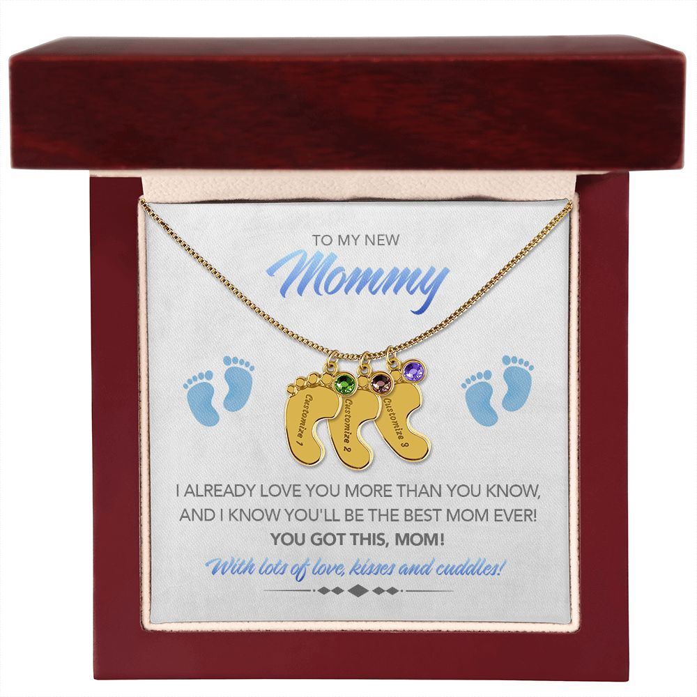 To My New Mommy Personalized Baby Feet Necklace, You Got This, Blue, Gift for Mom, Mother's Day Gift