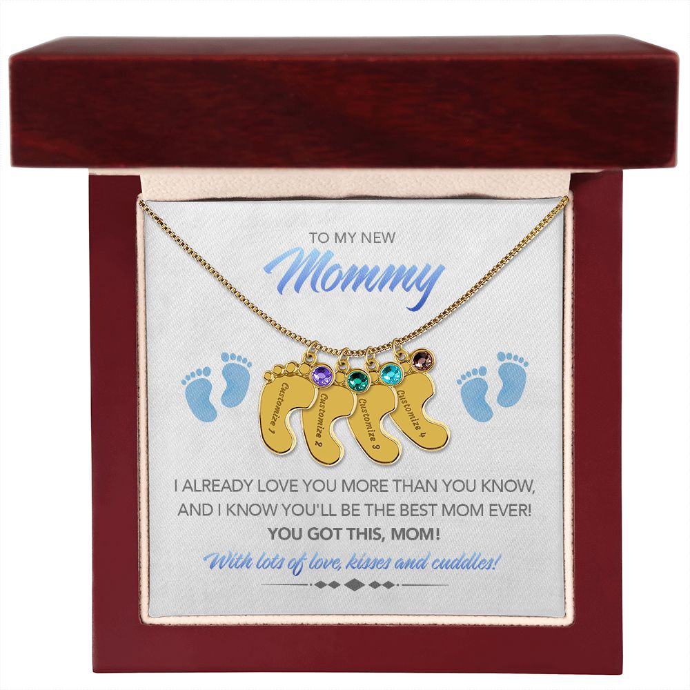 To My New Mommy Personalized Baby Feet Necklace, You Got This, Blue, Gift for Mom, Mother's Day Gift