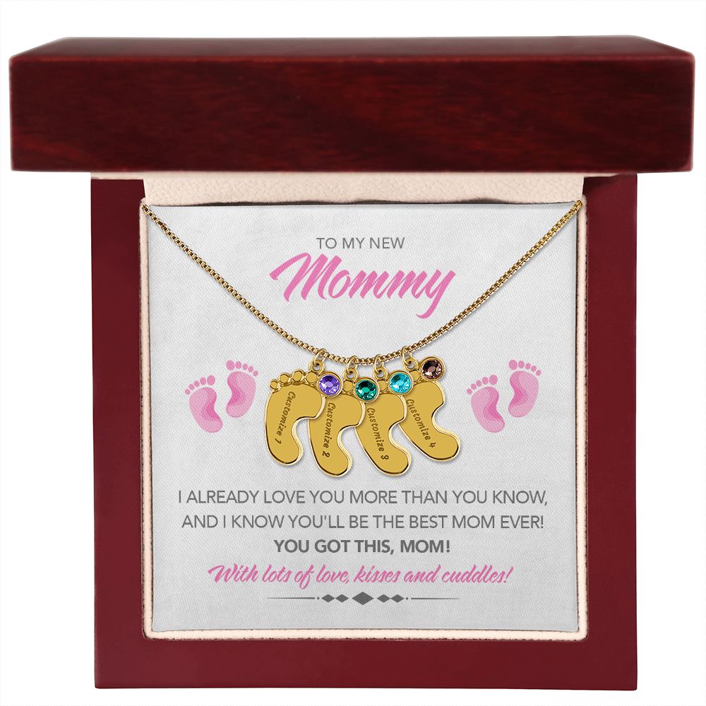 To My New Mommy Personalized Baby Feet Necklace, You Got This, Pink, Gift for Mom, Mother's Day Gift