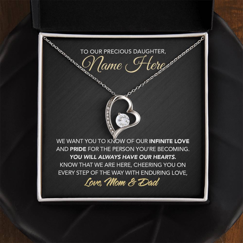 Personalized Gift for Daughter from Dad & Mom - Forever Love Necklace - Infinite Love & Pride - Marble Black