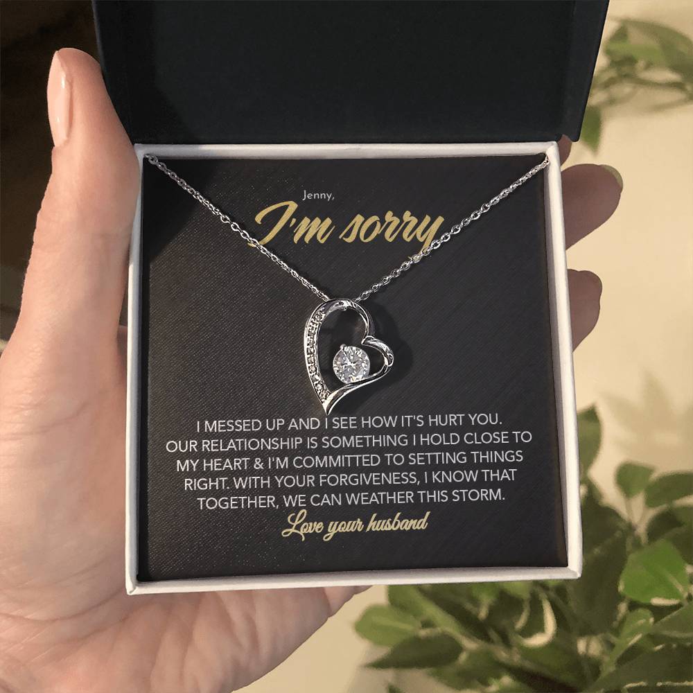 To My Sweet Heart - I Messed Up - Personalized Forever Love Necklace - Midnight Marble