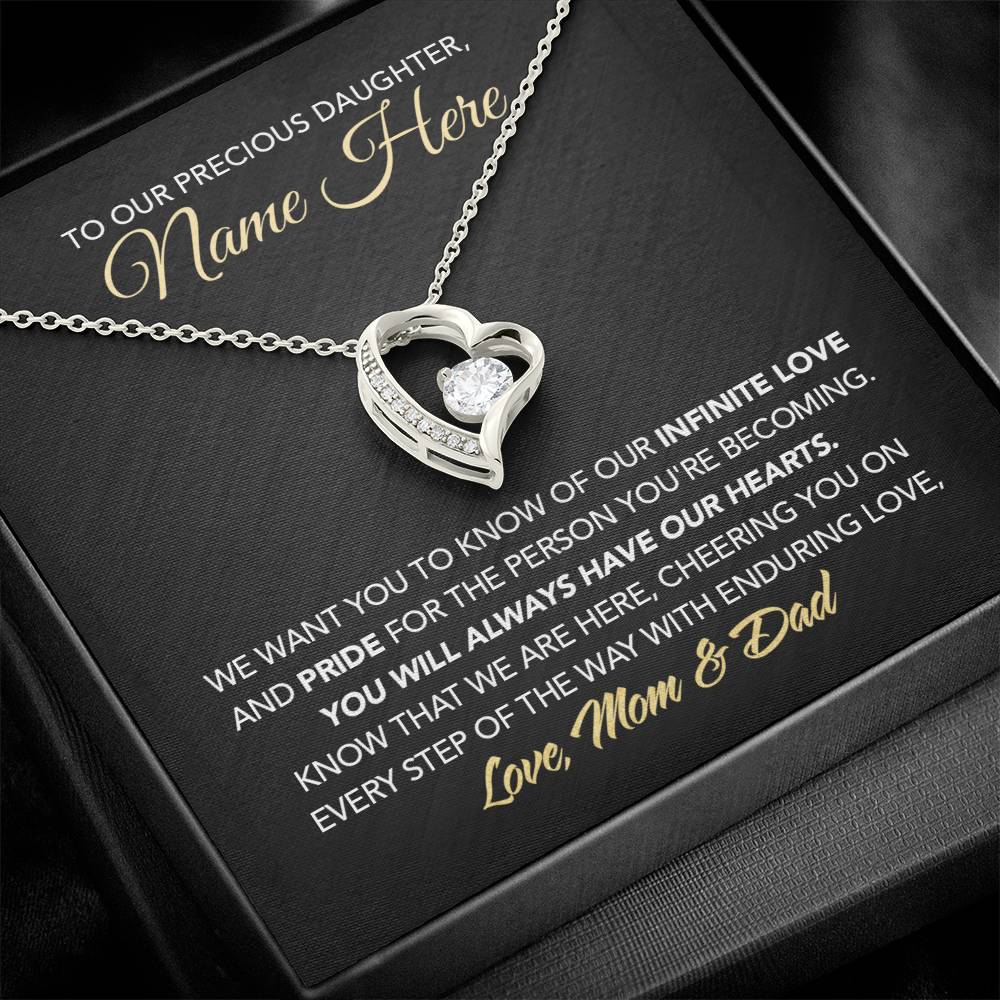 Personalized Gift for Daughter from Dad & Mom - Forever Love Necklace - Infinite Love & Pride - Marble Black