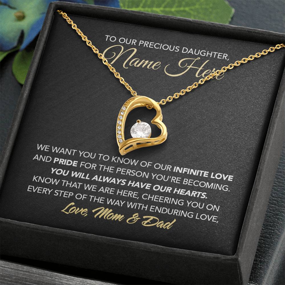 Personalized Gift for Daughter from Dad & Mom - Forever Love Necklace - Infinite Love & Pride - Marble Black