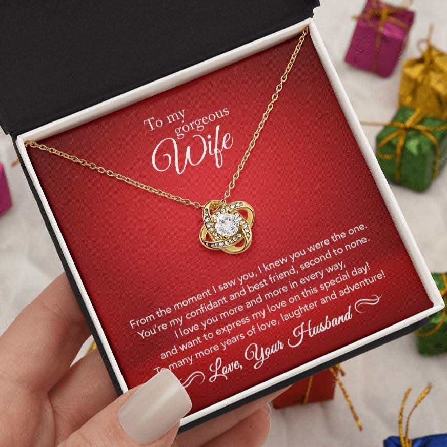 To My Wife - Confidant & Best Friend - Love Knot Necklace - Crimson Message Card